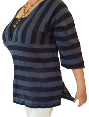 Feinstrick Pullover Strick-Tunika blau gestreift Gr. 48/50/52 XL NEU 19976