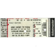 KENNY CHESNEY & TIM McGRAW Concert Ticket Stub CLEVELAND OH 7/29/12 BROWNS Rare