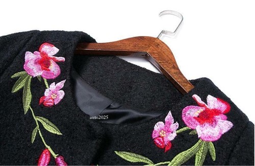 Chinese Womens Floral Embroider Round Neck Coat Long Jackets Wool Blend Outwear - Picture 10 of 20