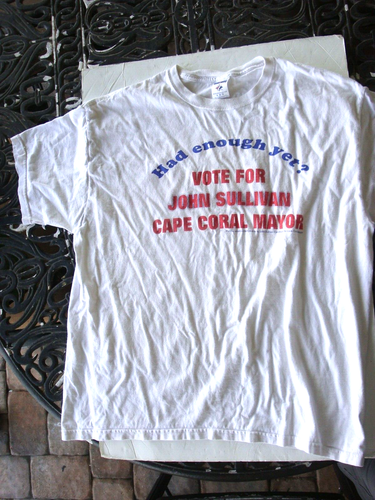 XL 2009 Wahl Abstimmung John Sullivan für Bürgermeister Cape Koralle Florida 2-seitig T-Shirt - Bild 2 von 5