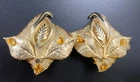 Gold Tone Rhinestone Floral Leaf Clip Earrings Costume Vintage