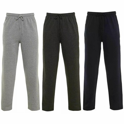 Mens Open Hem Casual Plain Fleece Joggers Bottoms Zip Pocket Trousers