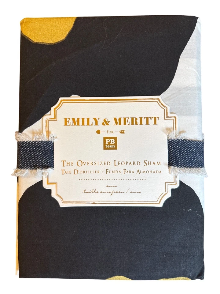 Fronha Pottery Barn Teen Emily & Meritt tamanho grande falsa leopardo ouro preto - Imagem 4 de 4