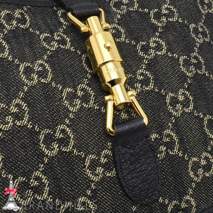 Gucci Handbag Women Jackie 1961 Small GG Denim Leather Black Gucci Handbag Women Jackie 1961 Small GG Denim Leather Black