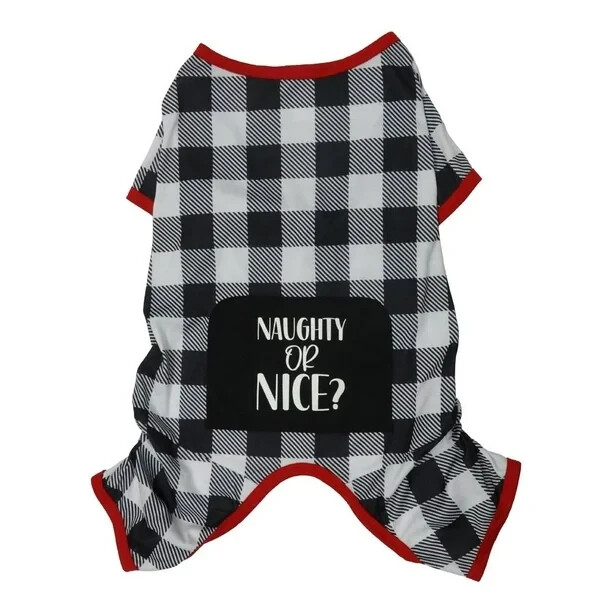 New Vibrant Life Size Small Pet Dog XMAS Holiday PJs Pajamas "Naughty Or Nice?"