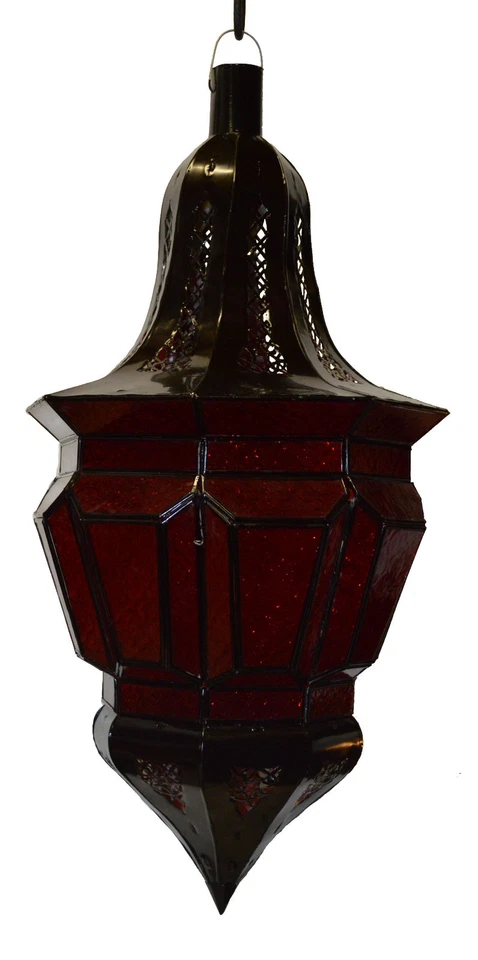 Lámpara linterna de vidrio marroquí interior exterior eléctrica a la luz de velas decorativa XL roja Foto 3 de 4