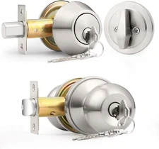 Entry Door Handle Set w Single Cylinder Deadbolts Combo Pack Satin Nickel OTH012