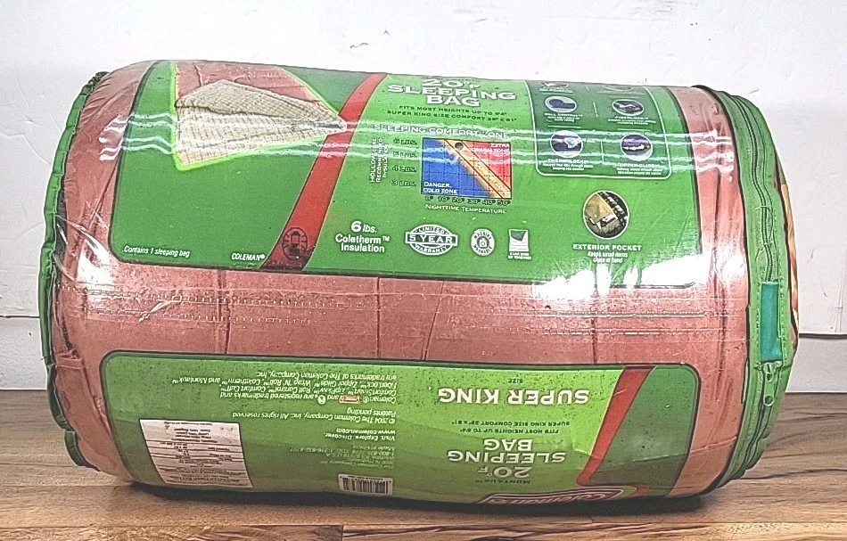 Vtg Coleman Sleeping Bag 20F Super King Sz 39"X81" Bed Roll Plaid Flannel Canvas