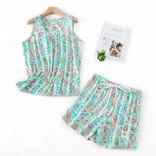 UK Womens Summer Vest Top Shorts COTTON Pyjamas Set Pj 2PCS Nightwear Size 10-22