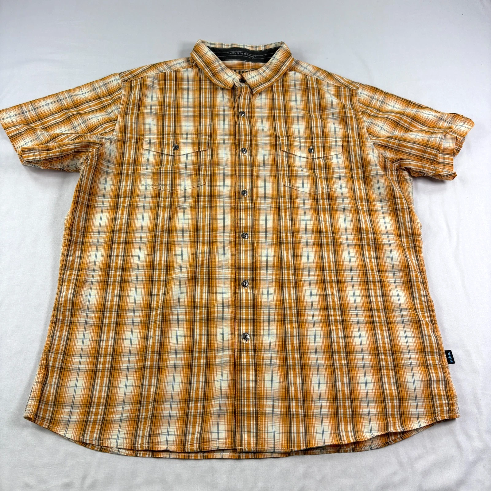 Kuhl Shirt Mens XL Orange Plaid Mountain Grown Button Up Outdoor Hiking Camp