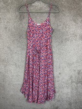 J Crew Dress Womens 6 Red Blue Floral Sleeveless Belted Ruffle Hem- 5154