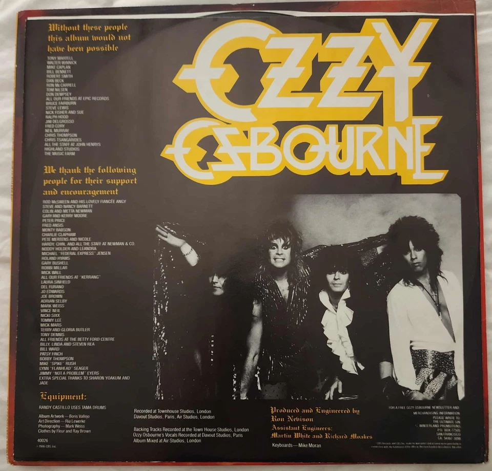 Ozzy Osbourne the Ultimate Sin-Orig 1986 долгоиграющая пластинка с внутренностями, CBS OZ 40026 Carrolton - Изображение 3 из 4