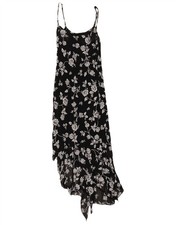 Vintage Womens Sleeveless Asymmetrical Dress UK 10 Small Black Floral SF27