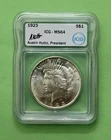 1923 P Peace Dollar ICG MS64 BU GEM Ultra Rare Silver Dollar SIGNED AUSTIN HUTTO