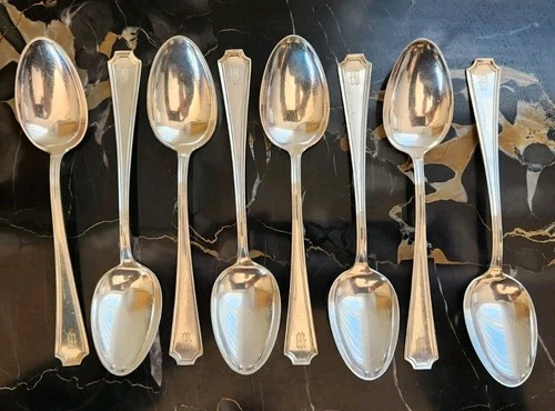 Fairfax Durgin-Gorham Sterling Silver Place Size Spoon 5 3/4" monogram 8 Pc 168g