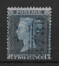 GB 1857 2d Deep Blue Plate 6 Perf 14 Large Crown specF7 Fine Used Lettered I - G
