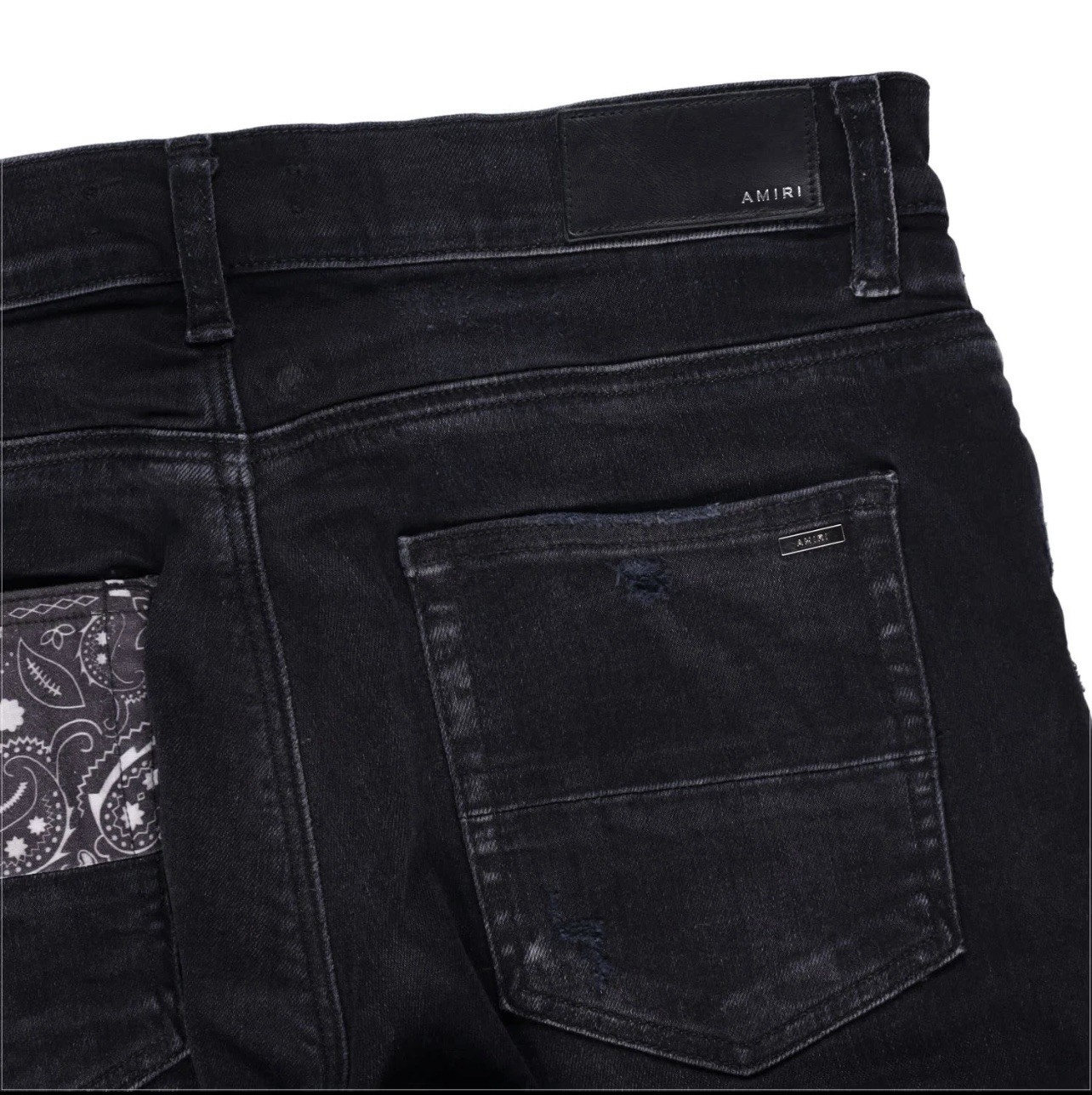 AMIRI Mens Bandana Art Patch Skinny Jeans Black Embroidered Vin Size 34 RRP 1290 image 5