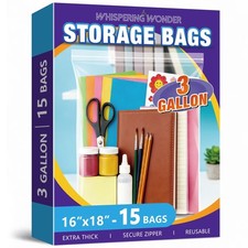 3 Gallon Zippered Plastic Storage Bags, 16" x 18" Clear Reusable Bags, 2-Mil ...