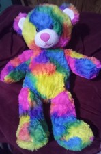 Build-A-Bear Rainbow Teddy, Multi Colored Tie Dye Bear, Plush 2013. Glittery 17"