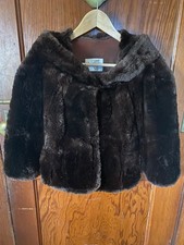 Vintage Womens I.R. FOX Brown Simulation Faux Fur Cape Shawl Wrap Stole New York