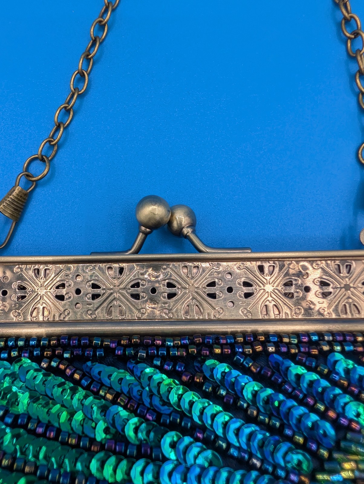 Peacock Feather Pattern Bead & Sequen Evening Bag… - image 11