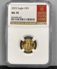 2025 US 1/10th ozt Gold $5 Eagle Coin NGC MS70 L24579