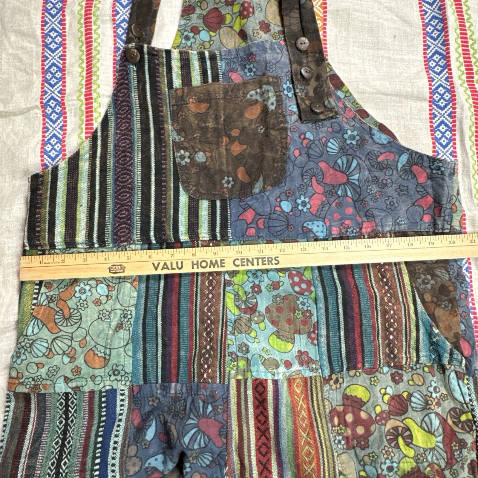 Overalls Hippie Patchwork Mushroom Kathmandu Impo… - image 18