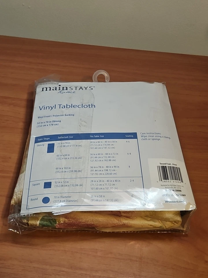 Mainstays Tossed Fruit Print 52x70 Vinyl Table Cloth NOS - Image 3 of 3