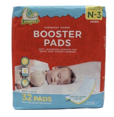 Lunapuer Booster Pads, Stop Overnight Diaper Leaks, Fits Diaper Sizes N-3, NEW