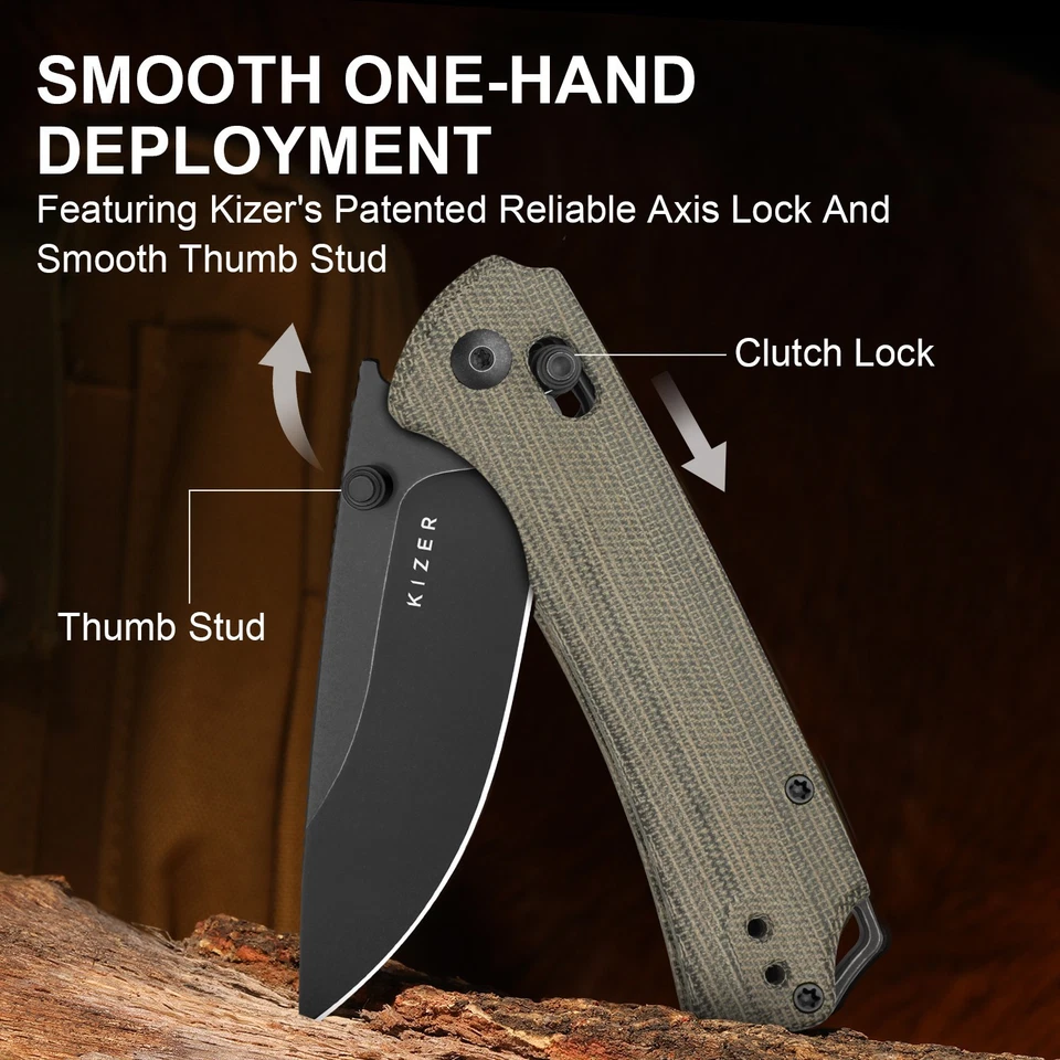 Kizer T1 CD EDC Folding Pocket Knife Nitro-V Blade Micarta Handle V3490.2CA1 - Image 3 of 4