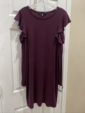 White House Black Market Women’s Burgundy Cold Shoulder Shirt Dress Sz S