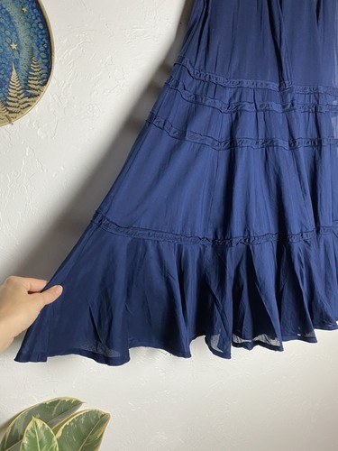Lauren Ralph Lauren Skirt Sz 2 Navy Tiered Lined 100% Cotton Western Whimsigoth - Picture 3 of 8