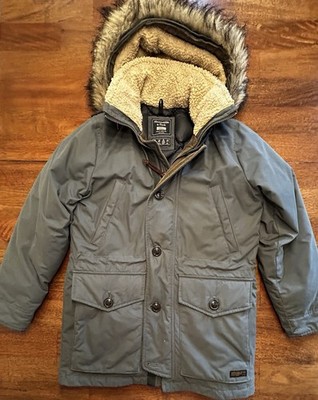 Abercrombie & Fitch Mens Down Parka Jacket Small Gray/blue Faux Fur Hood