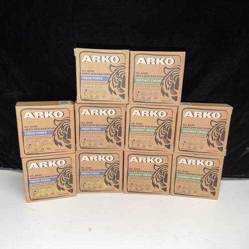 10 PACK--Arko Men's Skin Bar Soap Oil Base FRESH FORCE & COCONUT CRUSH 5oz each