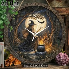 Midnight Spell.witch In The woods with Moon. Silent Clock Mechanism