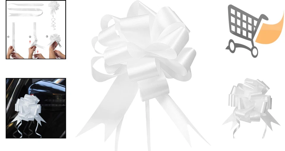 60 Pcs White Ribbon Pull Bows Gift Wrap Wedding Decor 5 inches - Image 2 of 4