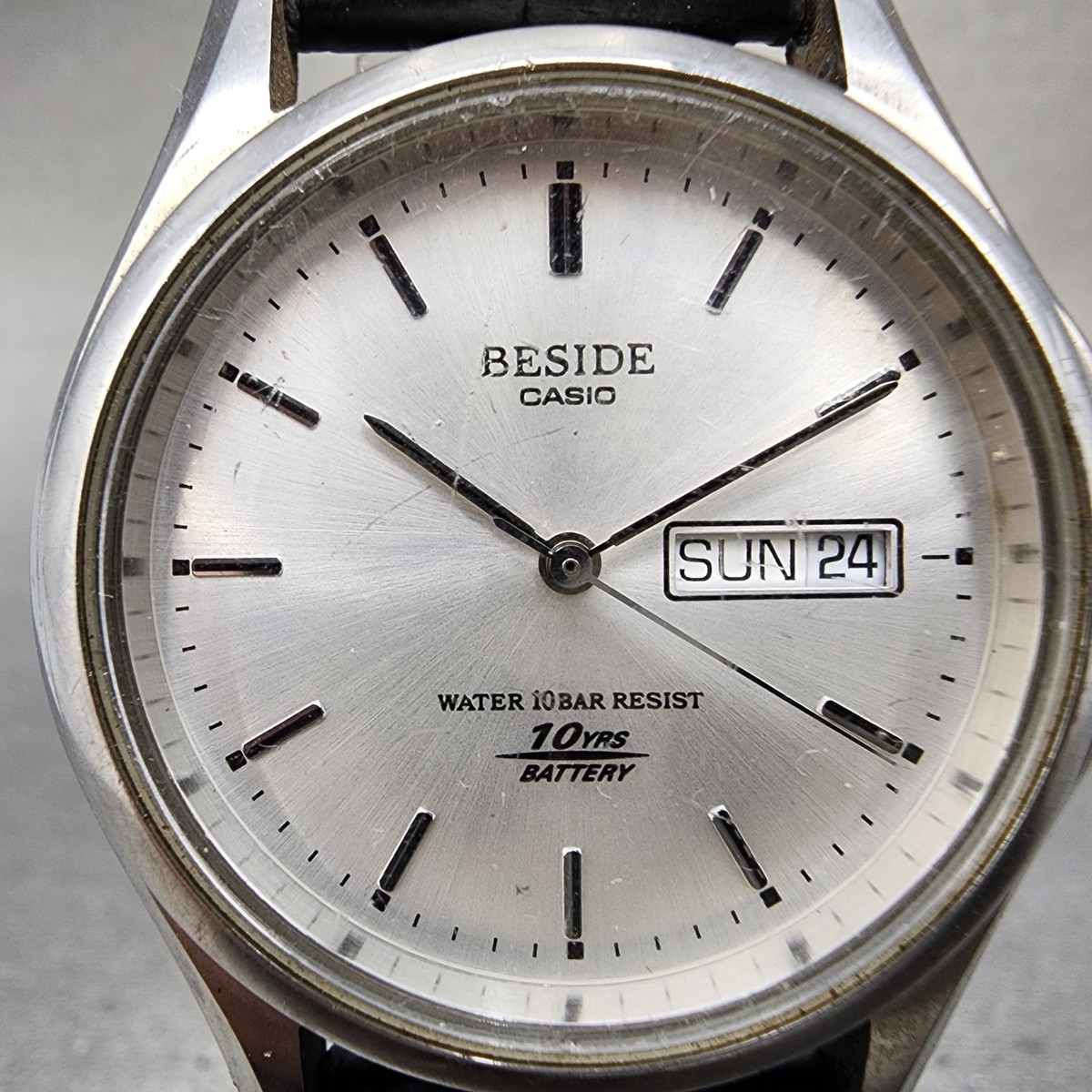 Casio Beside Watch Men 36mm Silver Dial Silver Tone Daydate Round