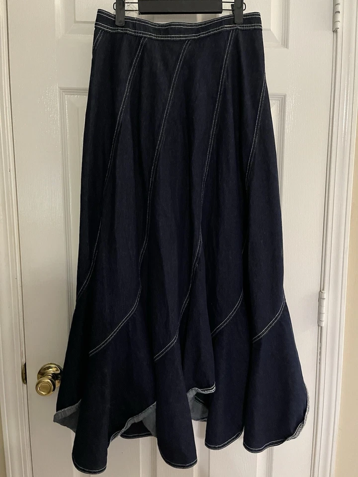 Maxi Falda BDG Urban Outfitters Mujer M Dobladillo Festoneado Asimétrico Vaquera Rodeo Foto 2 de 4