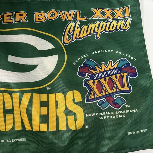 Vintage NfFL Green Bay Packers Car Flag Super Bowl XXXI Champions 2 Sided 1997