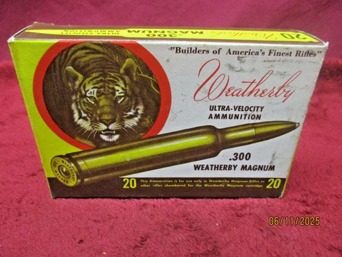 Vintage Weatherby Unprimed Brass 300 Weatherby Mag., Tiger, Ammo Box, (EMPTY)