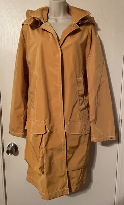 Waxed Yellow Hooded Black Button Up Raincoat Banana Republic Womens SZ M HTF