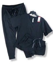 Flora Nikrooz Ladies French Terry 3-piece Lounge Pants Set Black M 