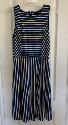 Banana Republic Striped Fit & Flare Dress Size 6 Blue Knit White Sleeve  Less | eBay