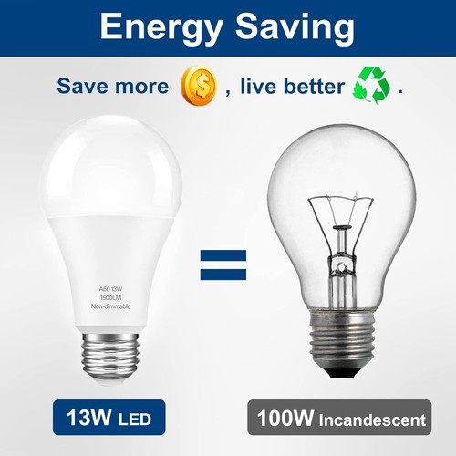 LED Light Bulbs100 Watt Equivalent A19 13W Lightbulb 5000K Daylight White 4 Pack - Picture 3 of 7