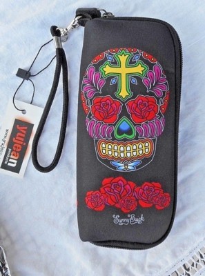  Day Of The Dead Skull Cross Wallet  Stash Pocket Cosmetic Purse 7.3/4'' x 3.1/2''