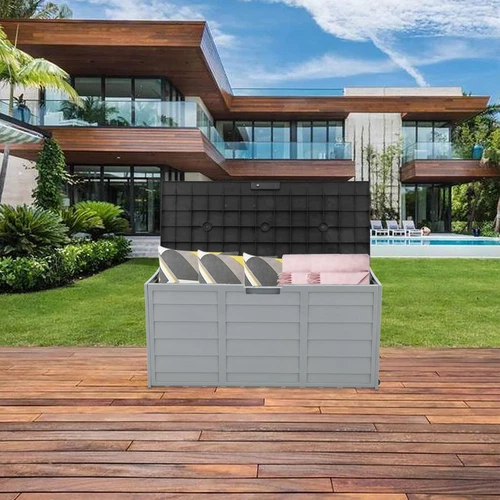 Gray Outdoor Storage Deck Box Large Chest Bin Patio Garden 75-Gal Container - Picture 5 of 7