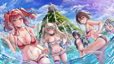 Anime girls bikini swimwear water in big azur lane Playmat Gaming