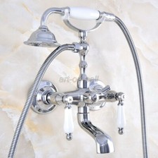 Chrome Wall Mount Brass Clawfoot Bathtub Tub Faucet w/Hand Shower Spray Tap