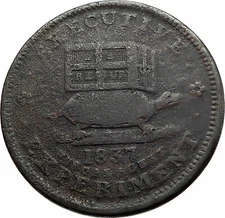 1837 UNITED STATES Hard Times Penny Not Cent Token TURTLE and JACKASS i79907