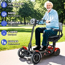 4 Wheel Foldable Mobility Scooter for Seniors  Adults 30 Miles Range 330 LBS US